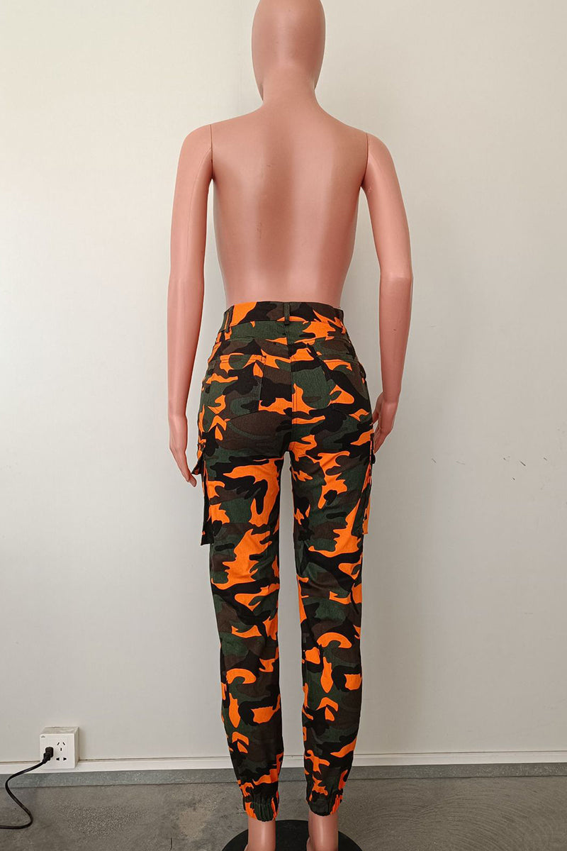 Black/White Street Camouflage Print Zipper Plus Size Skinny Cargo Pants