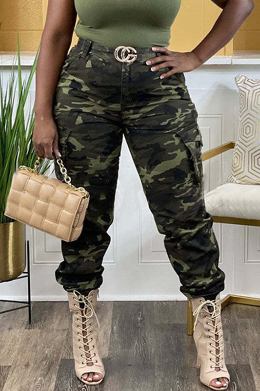 Green Street Camouflage Print Zipper Plus Size Skinny Cargo Pants