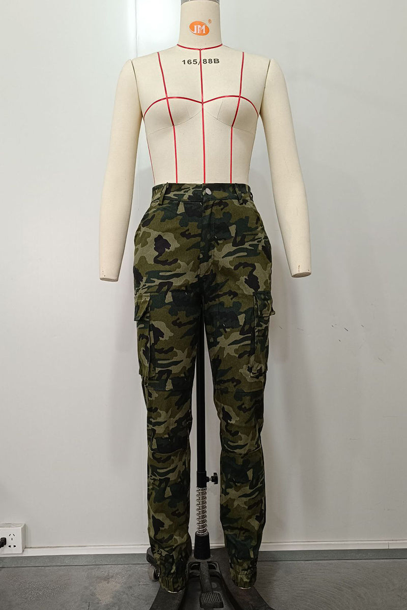 Black/White Street Camouflage Print Zipper Plus Size Skinny Cargo Pants