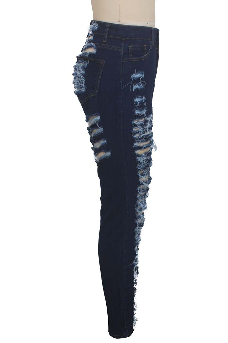 Black Casual Hight Waist Plus Size Distressed Ripped Denim Jeans
