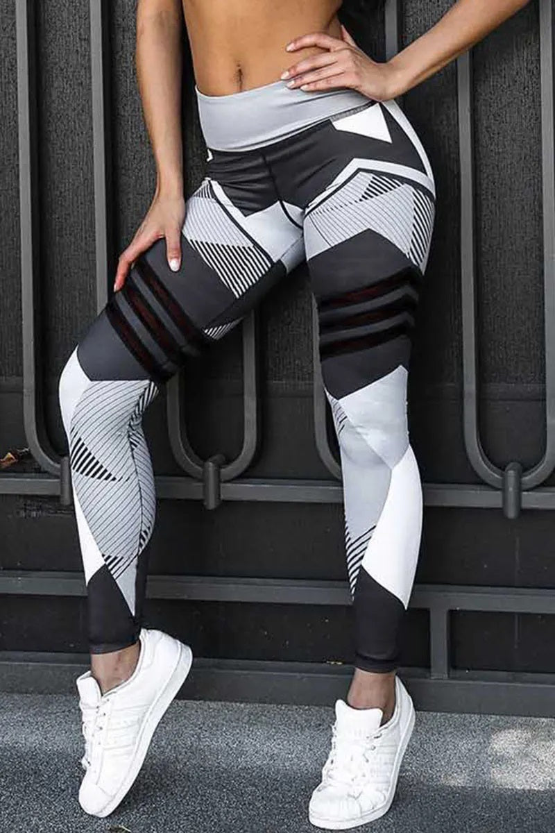 Black Casual Sportswear Print Patchwork Workout Leggins
