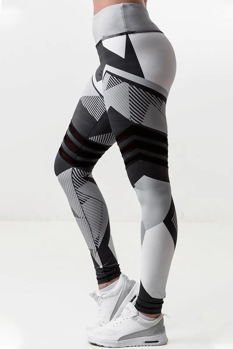 Black Casual Sportswear Print Patchwork Workout Leggins