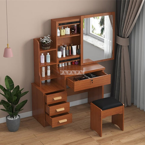 Image of C918 Simple Modern Dresser Household Bedroom Dressing Table Density Board Makeup T able With Mirror Drawer Lock Stool