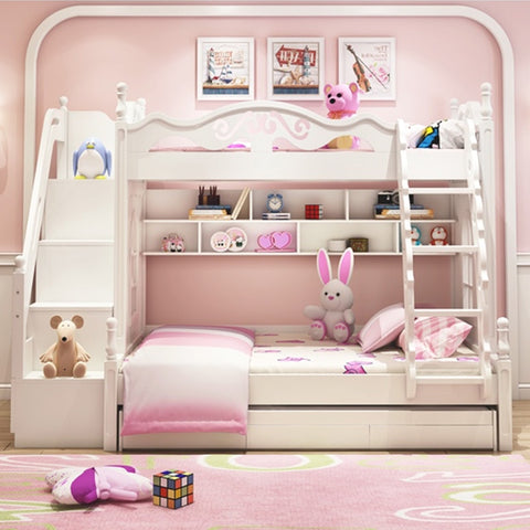 Korean children bed European girls double mother wood princess bed high and low children bunk bed manufacturers