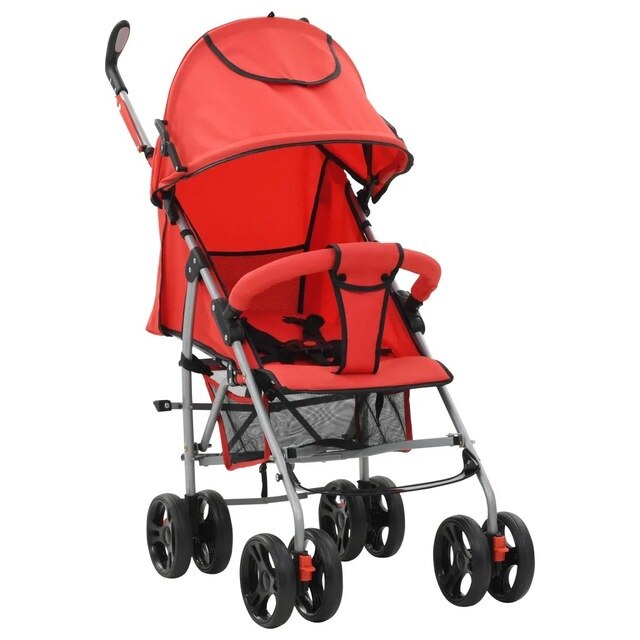 VidaXL Stroller / Pram 2-In-1 Red Steel High Quality Foldable Pram With Adjustable Seat And Footrest Double Locking System