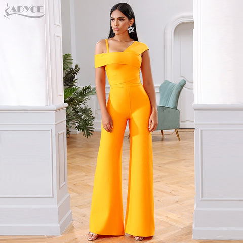 Image of Adyce 2020 New Summer Orange Two Pieces Sets Sexy Spaghetti Strap Short Sleeve Top & Long Pants Women Fashion Club Party Sets