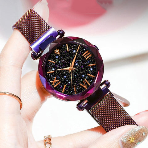 Image of Ladies Watch Women Watch Magnetic Starry Sky Clock Quartz Wristwatch Women Watches