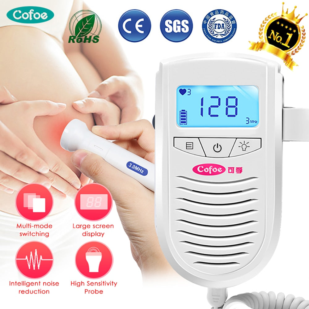 Fetal Doppler Ultrasound Baby Heartbeat Detector Home Pregnant Doppler Baby Heart Rate Monitor Pocket Doppler monitor 3.0M