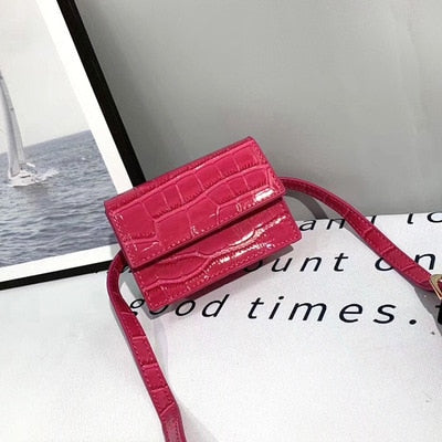 Female Simple Women Ladies PU Leather Chain Shoulder Bags Square Handbags  Messenger Bag Crossbody ROSE RED