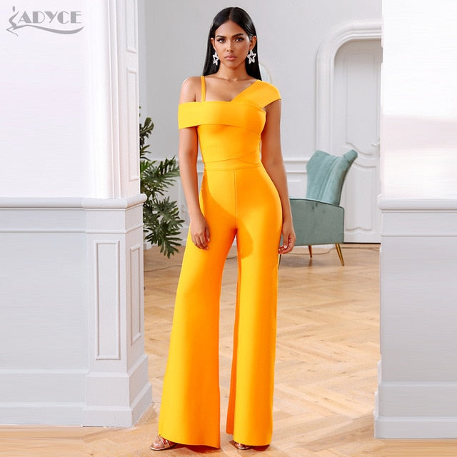 Adyce 2020 New Summer Orange Two Pieces Sets Sexy Spaghetti Strap Short Sleeve Top & Long Pants Women Fashion Club Party Sets