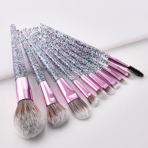 Image of 10Pcs Glitter Diamond Crystal Handle Makeup Brushes Set Eyebrow Eyeshadow Powder Foundation Face Make Up Brush Cosmetic Tool Kit