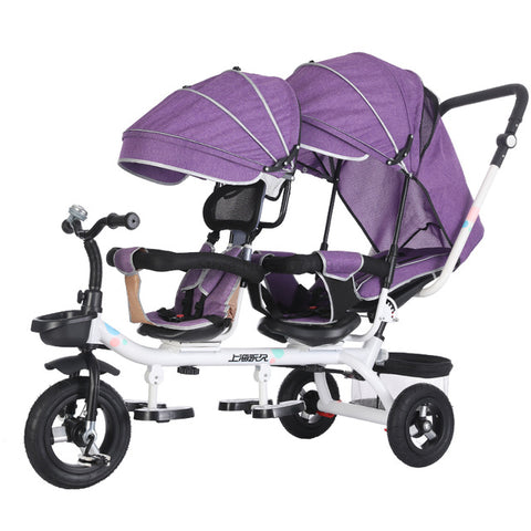 Image of Permanent Second Child Artifact Tricycle Child Double Bicycle Twin Baby Stroller Baby Stroller Children Bed