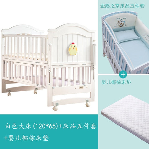 Crib baby bb bed cradle bed multifunctional child newborn stitching bed solid wood unpainted bed