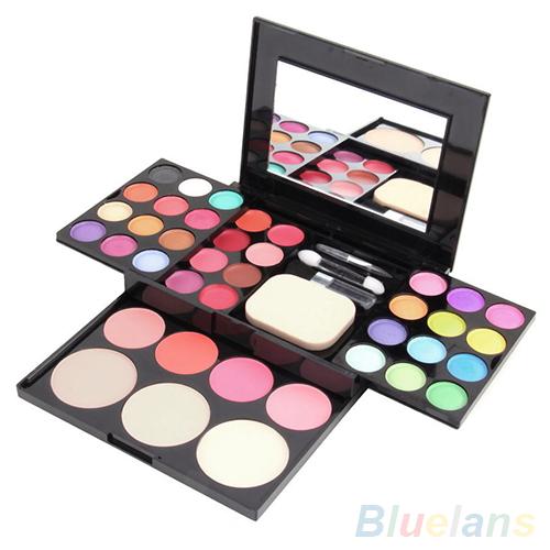 Blusher Lip Gloss Eyeshadow Palette Makeup Kit Brush Mirror Cosmetic Set With 3 layers easy-to-carry design