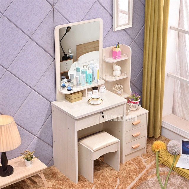 C918/C501 Simple Modern Dresser Household Bedroom Dressing Table Density Board Makeup T able With Mirror Drawer Lock Stool