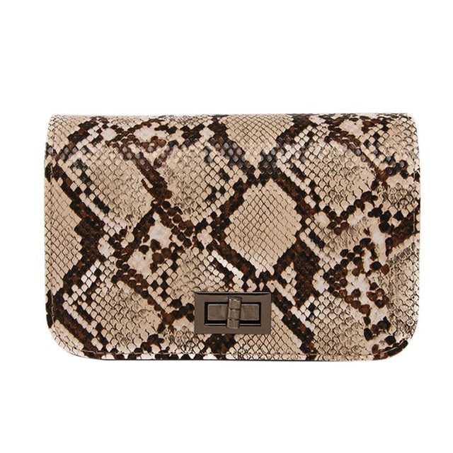 Women Serpentine Messenger Bag Small Square Shoulder Bags PU Leather Snake Print Chain Crossbody Bags For Women 2020 Summer