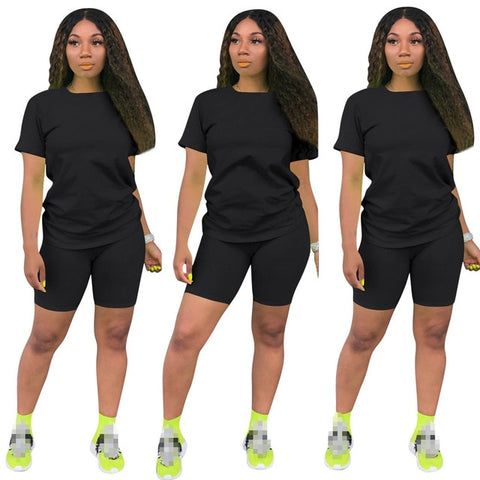 Image of Women two piece set summer o-neck crop top shorts 2 piece set for women two pieces sets tops shorts summer women' suit