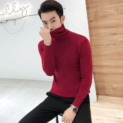 2019 Winter New Men's Turtleneck Sweaters Black Sexy Brand Knitted Pullovers Men Solid Color Casual Male Sweater Autumn Knitwear