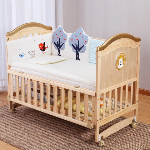 Image of Crib solid wood unpainted baby bb bed cradle bed multifunctional child newborn toddler stitching bed