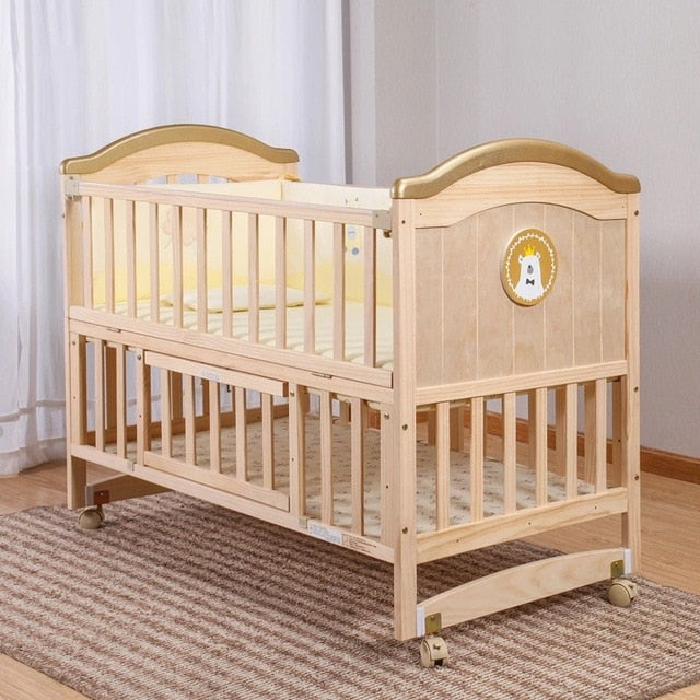 Crib solid wood unpainted baby bb bed cradle bed multifunctional child newborn toddler stitching bed