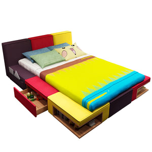 Children's bed boy color combination bed fabric children cartoon bed bedroom children's furniture suite bed