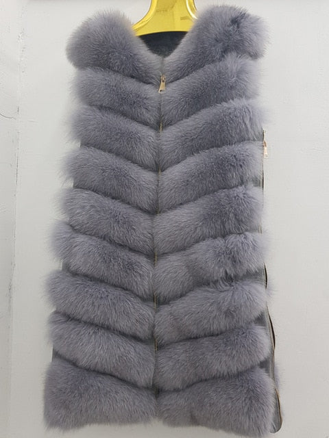 Natural fox fur coat vest 2019 new zipper long coat winter warm coat natural fur true fox vest