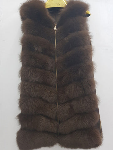 Image of Natural fox fur coat vest 2019 new zipper long coat winter warm coat natural fur true fox vest