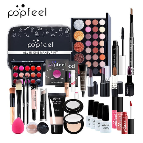 Image of 15 20 24PCS/Set Make Up Sets Cosmetics Kit Eyeshadow Lipstick Eyebrow Pencil Lip Gloss Makeup Brush Powder Puff with Makeup Bag