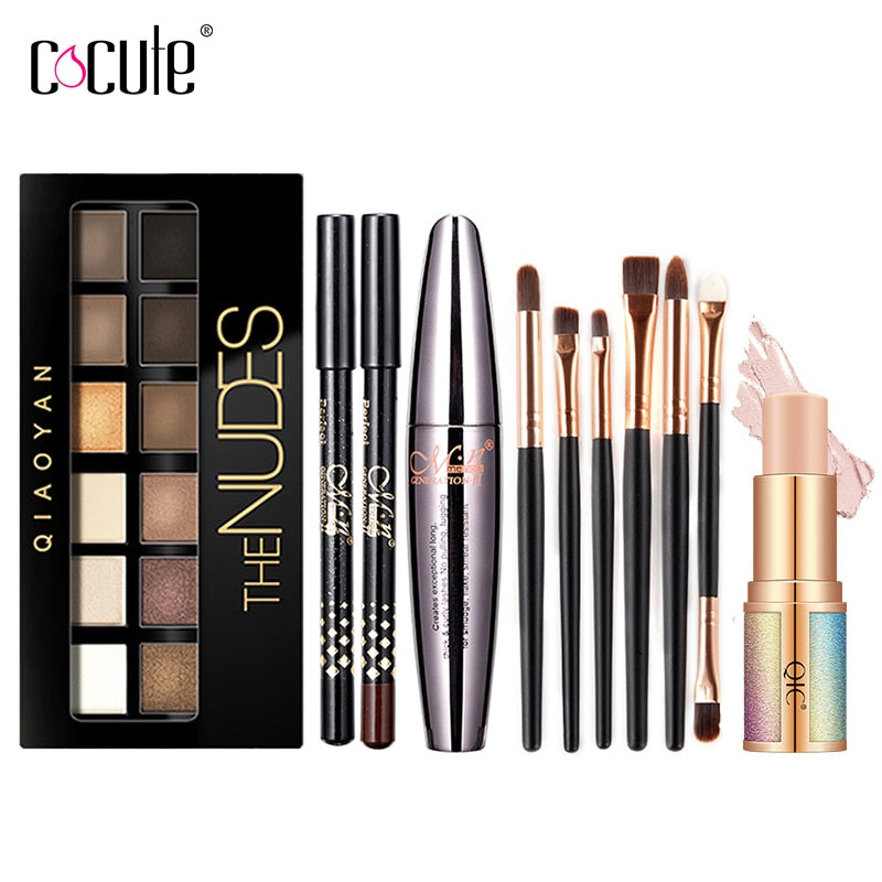 Cocute 5Pcs Makeup Set Box Maquillaje Profesional Eyeshadow Palette Eyebrow Pen Mascara Highlighter Stick Makeup Kits For Women