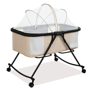 Baby Cot Foldable Portable Baby Cot Multifunctional Newborn Cradle Bed Comfort BB Bed with Roller