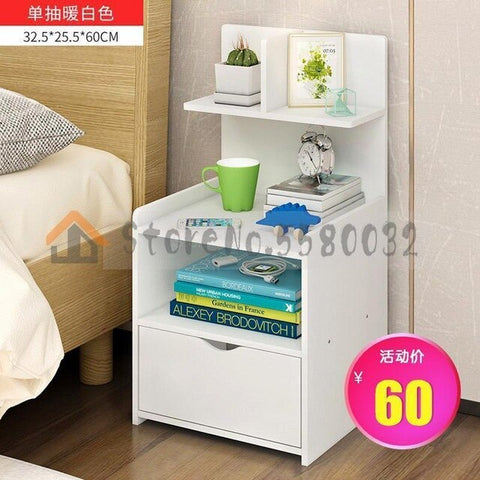 Image of Simple bedside table shelf bedside storage small cabinet simple bedroom bedside storage cabinet multifunctional