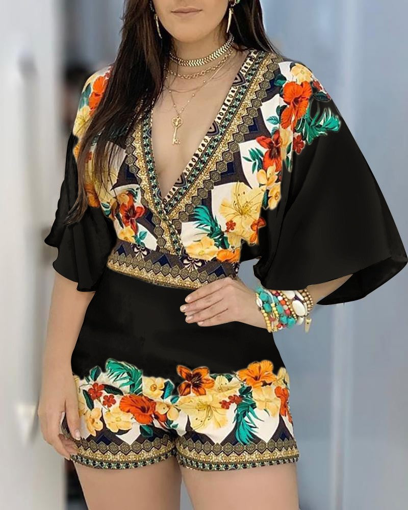 Women Jumpsuit Deep V Neck Half Sleeve Cold Shoulder Peplum High Waist Slim Office Ladies Elegant Romper Classy Female Jumpsuits