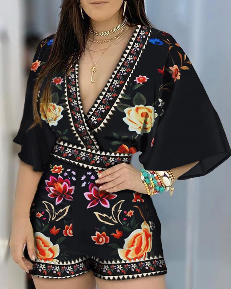 Women Jumpsuit Deep V Neck Half Sleeve Cold Shoulder Peplum High Waist Slim Office Ladies Elegant Romper Classy Female Jumpsuits
