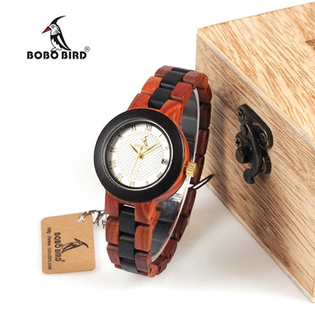 Image of BOBO BIRD Two-tone Wooden Watch Women Top Luxury Brand Timepieces Quartz Wrist Watches in Wood Box